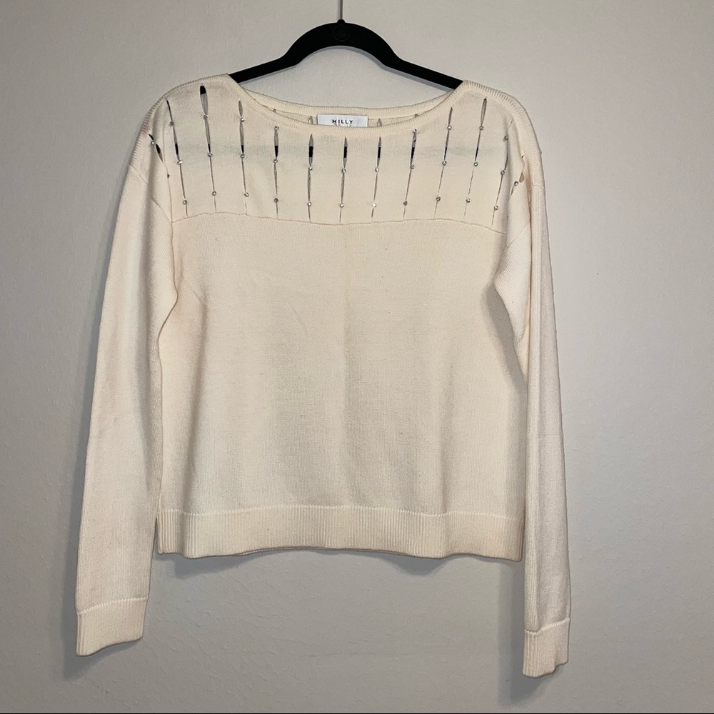 Milly Womens Merino Wool White Ivory Long Sleeve Top Size XS